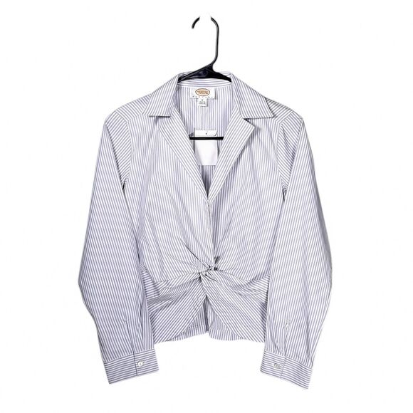 Talbots Women's Blouse 6P Blue White Striped Faux Wrap V-Neck Crop Top NWT * - Picture 1 of 9
